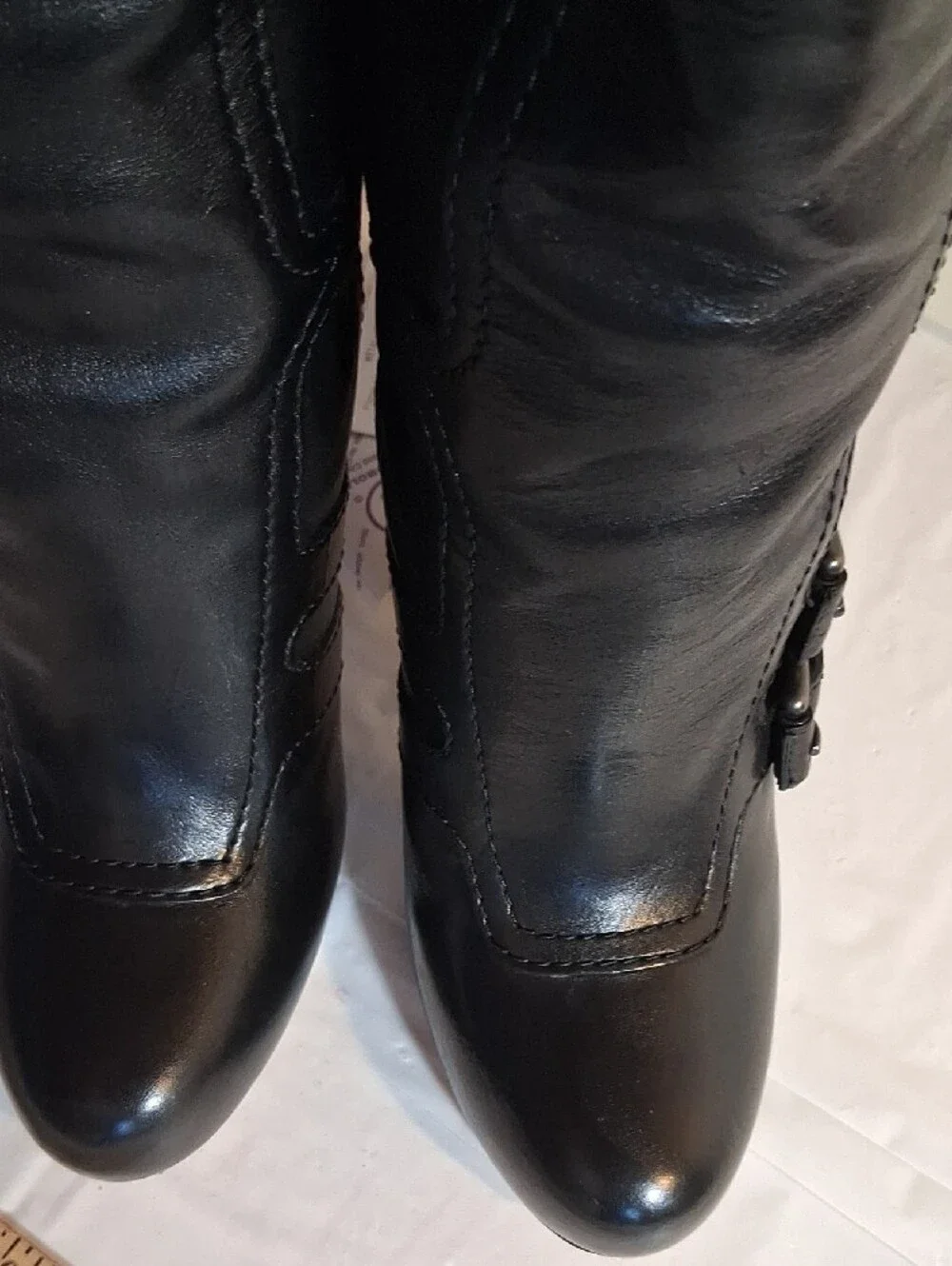 Coach Black Leather Mid-Calf Buckle Heel Boots